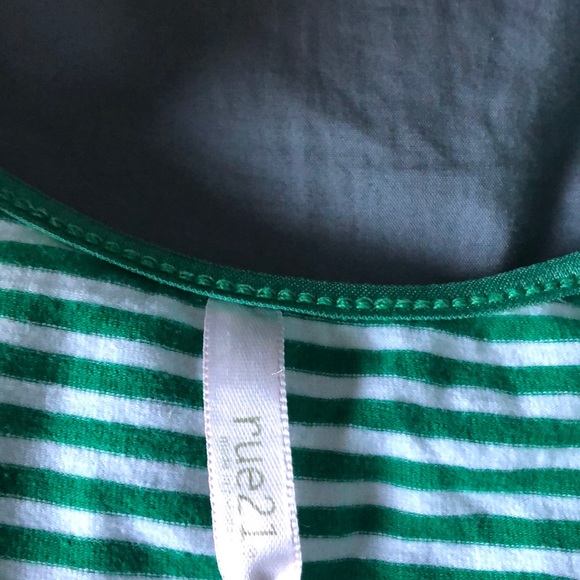 Green and white striped off the shoulder t-shirt - Picture 3 of 3